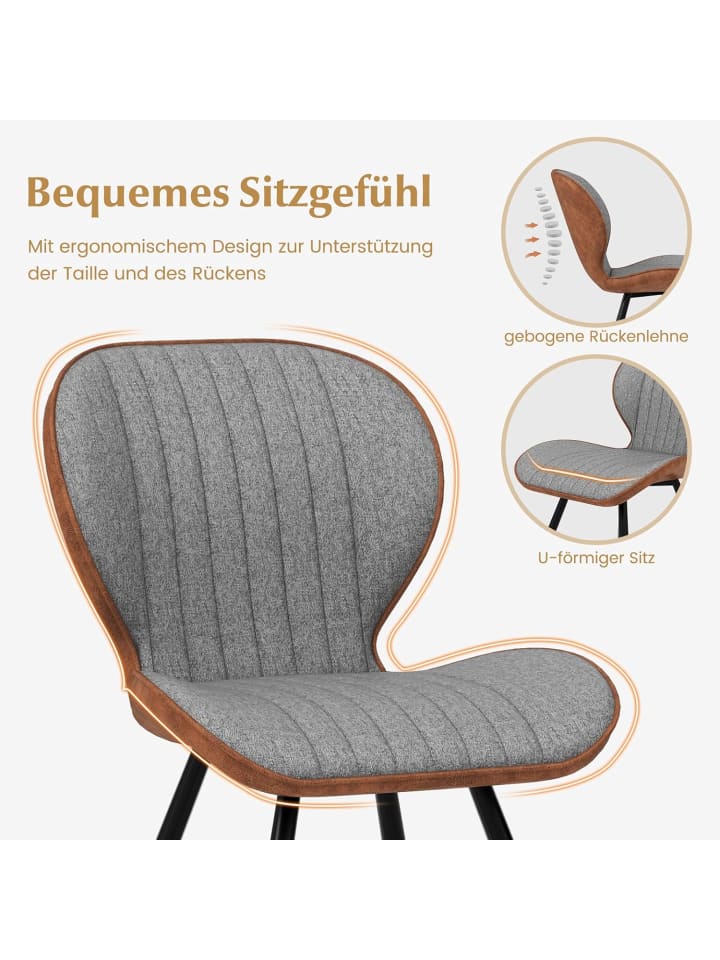 COSTWAY 2er Set Esszimmerstühle in Grau günstig kaufen onesize