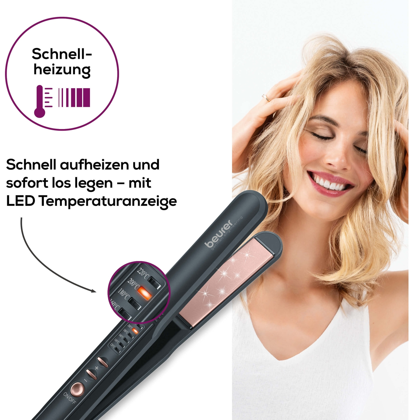 Beurer Haarglätter HS 40-Glätteisen mit besonders schonender Keramik-Turmalin-Beschichtung