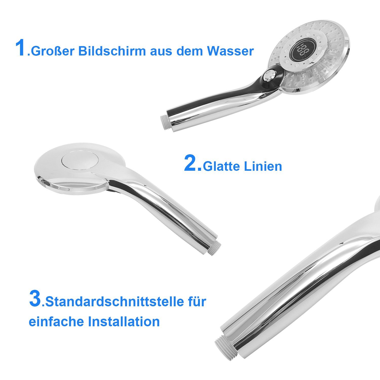 Kpaloft Handbrause, LED Temperaturanzeige Dusche 3 Lichtfarben Wassersparend