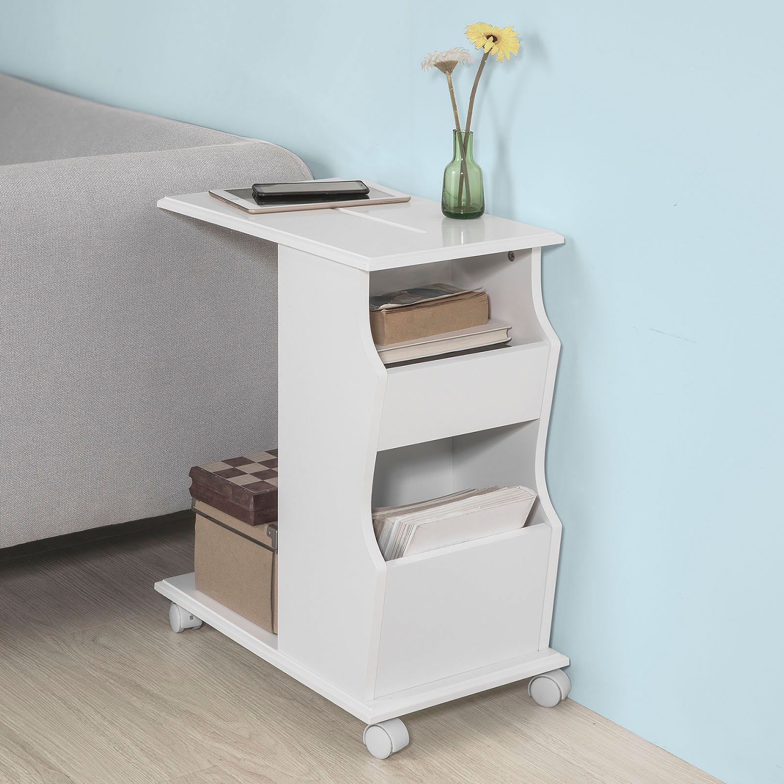 SoBuy Beistellwagen FBT67, Beistelltisch mit Schlitz für iPad Sofatisch Couchtisch