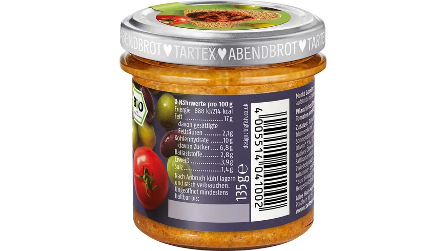 Tartex Bio Marktgemüse Tomate Olive 135 g