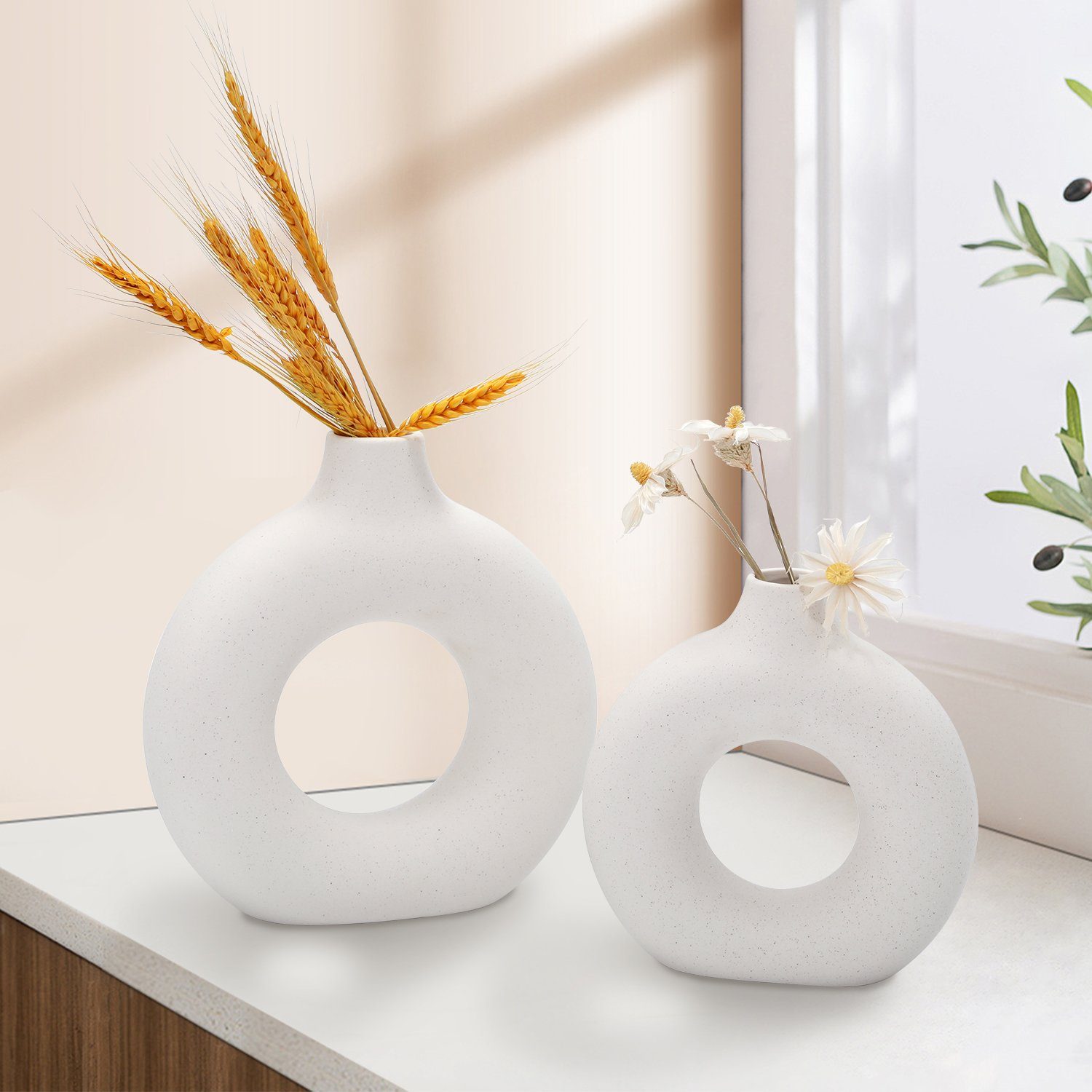 Vicbuy Dekovase (2 St), Keramik Vase, Vasen matt, Pampasgras-Vase, L+M