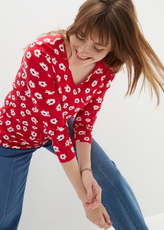 Shirt in Wickeloptik mit ¾-Arm