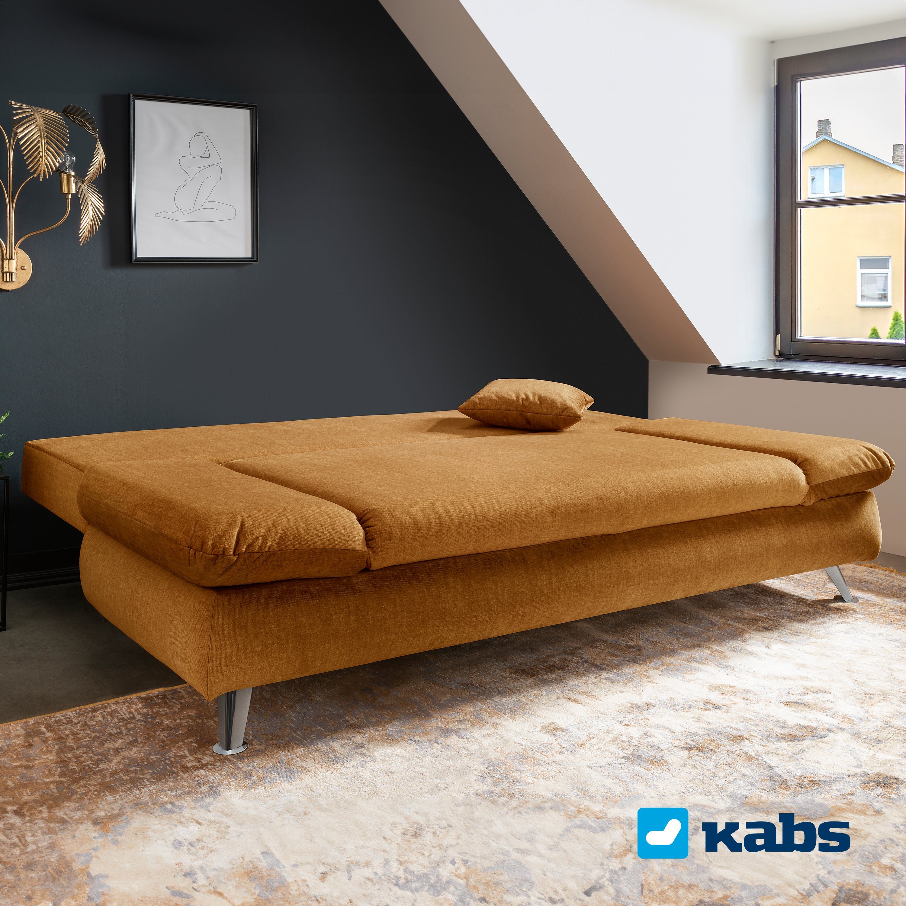 Kabs Polsterwelt Schlafsofa Burt, Bettkasten, Schlaffunktion, Stauraum, Zierkissen, Made in Europe