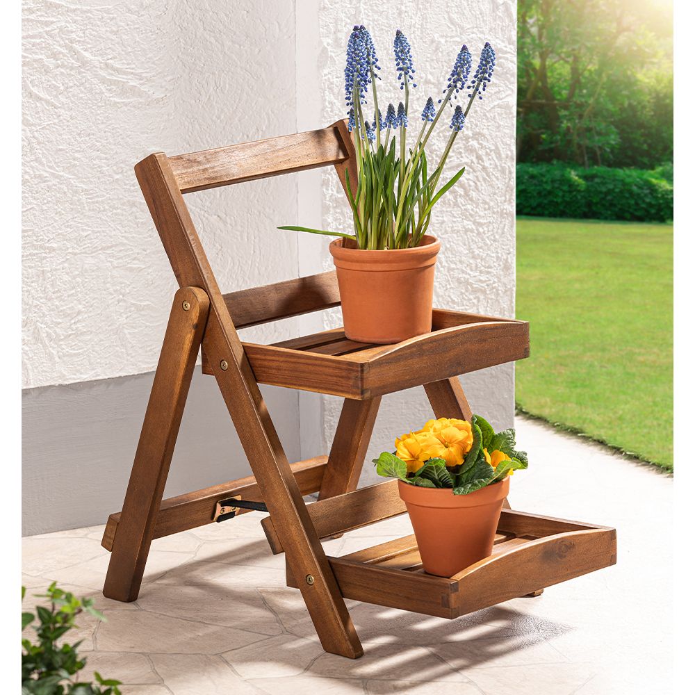 HC Garten & Freizeit 2-stufiges Blumentreppe 54,5 x 40 x 56,5 cm aus Akazienholz