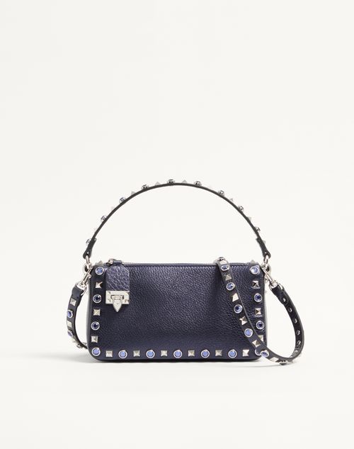 Valentino Garavani Rockstud Lille Skuldertaske i Lamineret Kalveskind med Cabochonsten