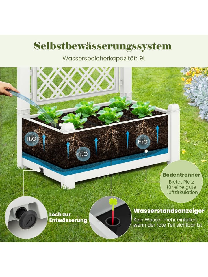 COSTWAY Hochbeet mit Rankgitter 76x45x150cm in Weiß günstig kaufen onesize
