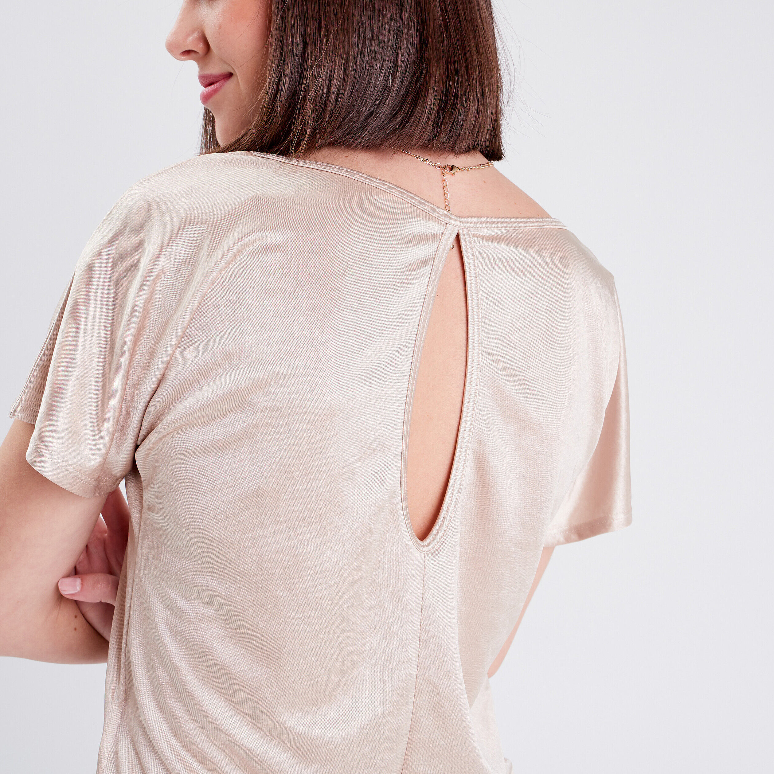 T-shirt manches courtes satiné couleur or femme | Cache Cache