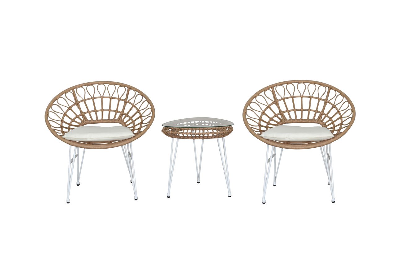 Happy Home Happy Home Casual Set 3 tlg. HGS38-BEI helles Rattan mit Sitzkissen in beige