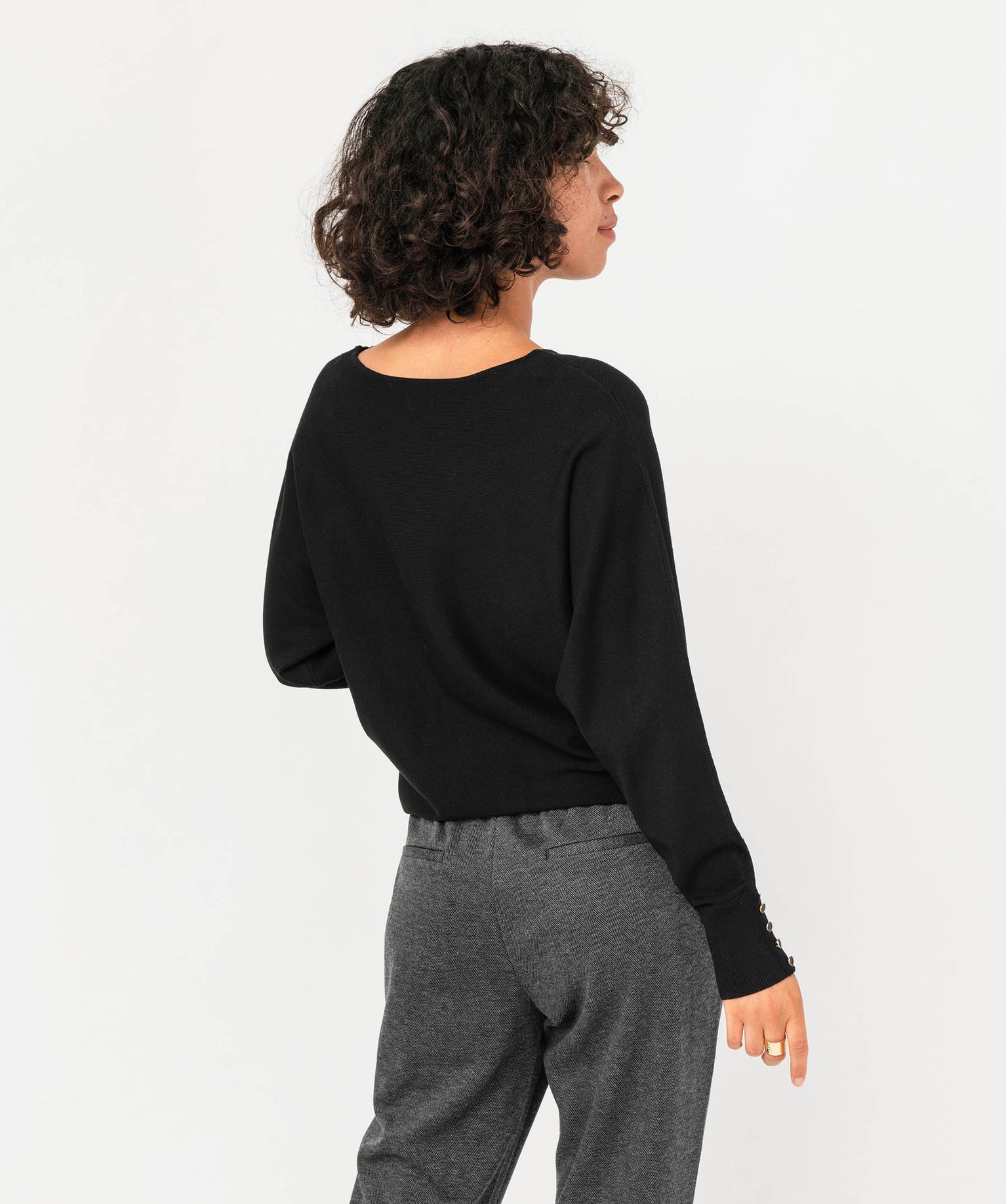 Pull fin à col rond et emmanchures chauve-souris femme noir | GEMO