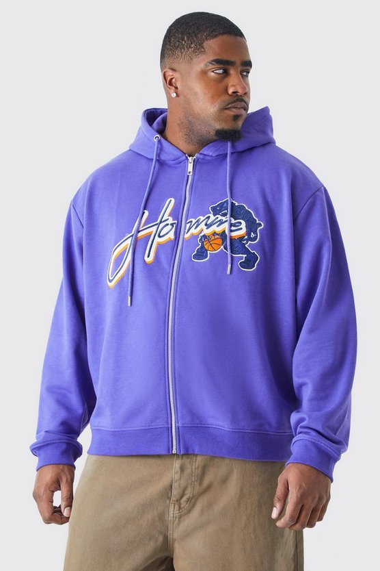 Plus kastiger Homme Hoodie mit Reißverschluss