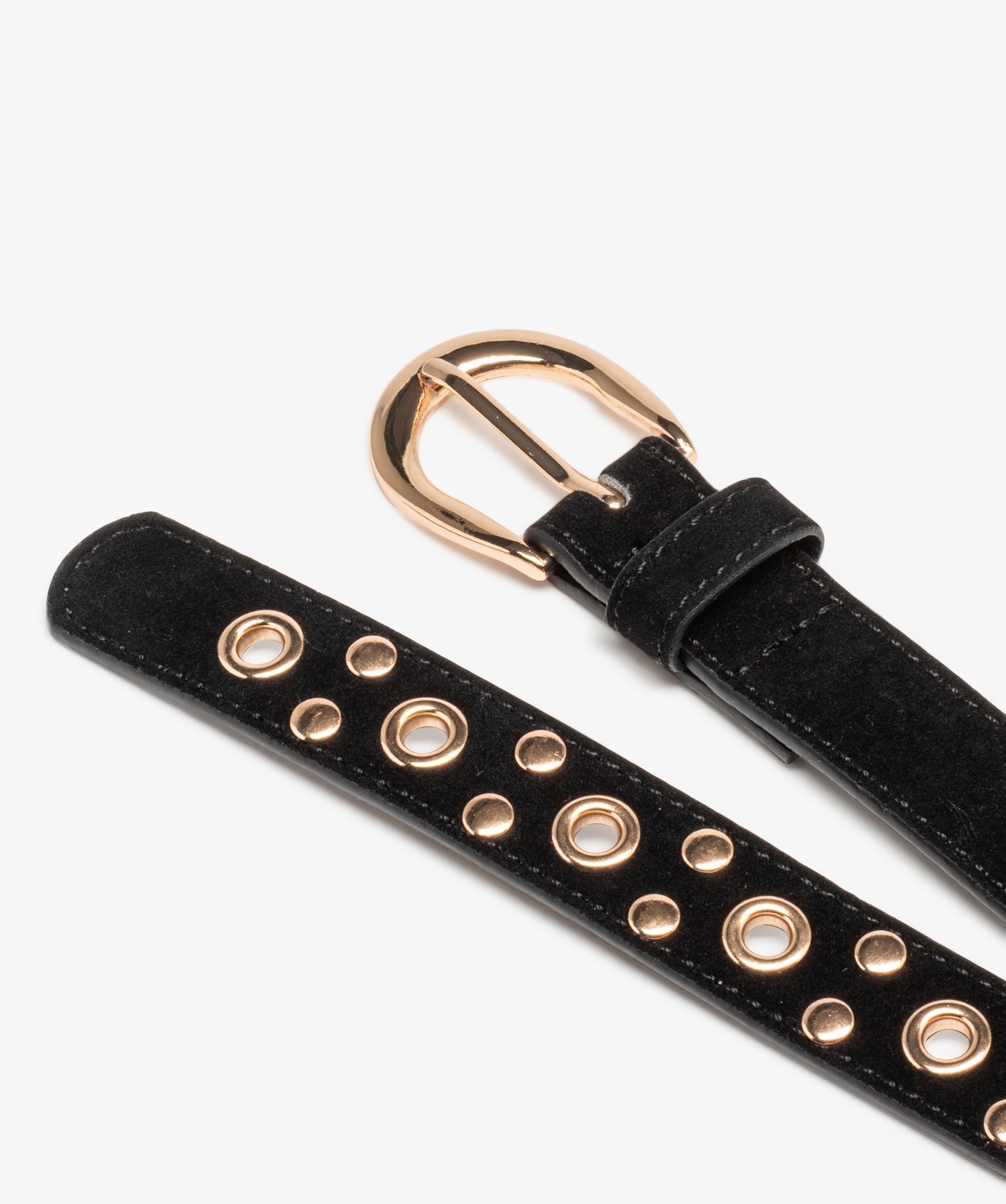 Ceinture fine toucher velours à illets et clous dorés femme noir | GEMO