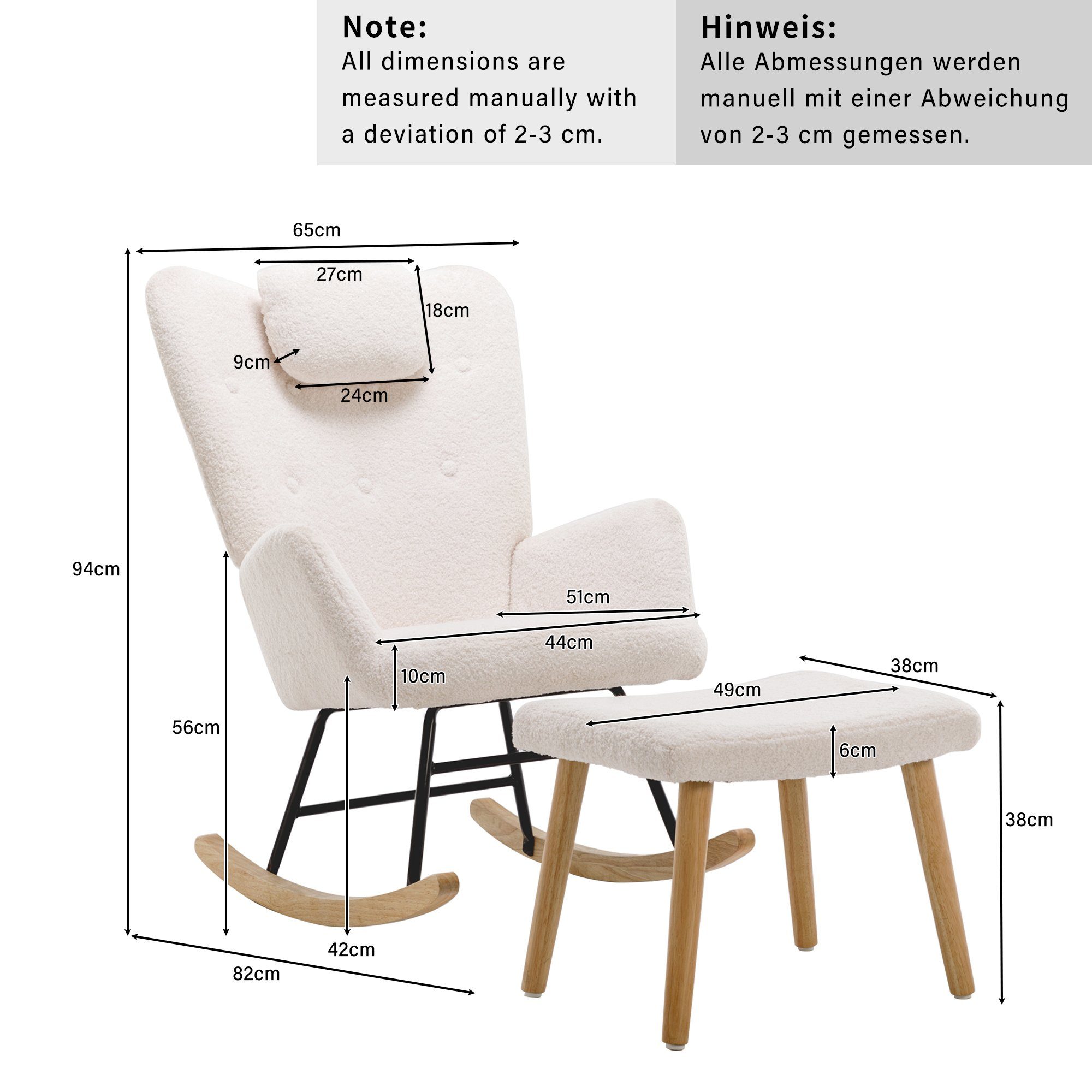 BlingBin Schaukelstuhl Plüsch-Schaukelstuhl, Freizeit-Schaukelstuhl (1 St), mit Kopfstütze und Fußstütze, Belastbarkeit bis 100 kg, 65*82*94cm