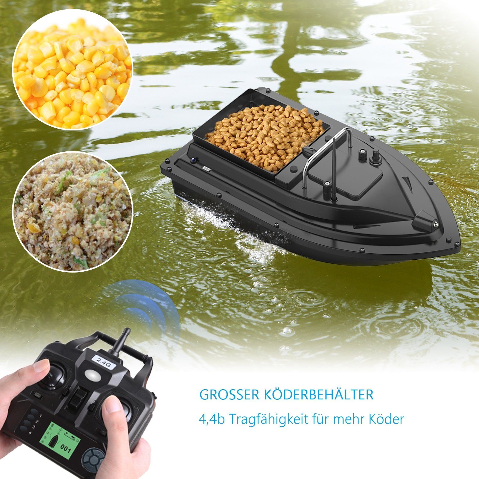 Tidyard RC-Boot GPS Fischerköderboot,5200 mAh,4 beliebige Positionierungspunkte,2 kg, Nachtlichter,wiederaufladbarer Batterie