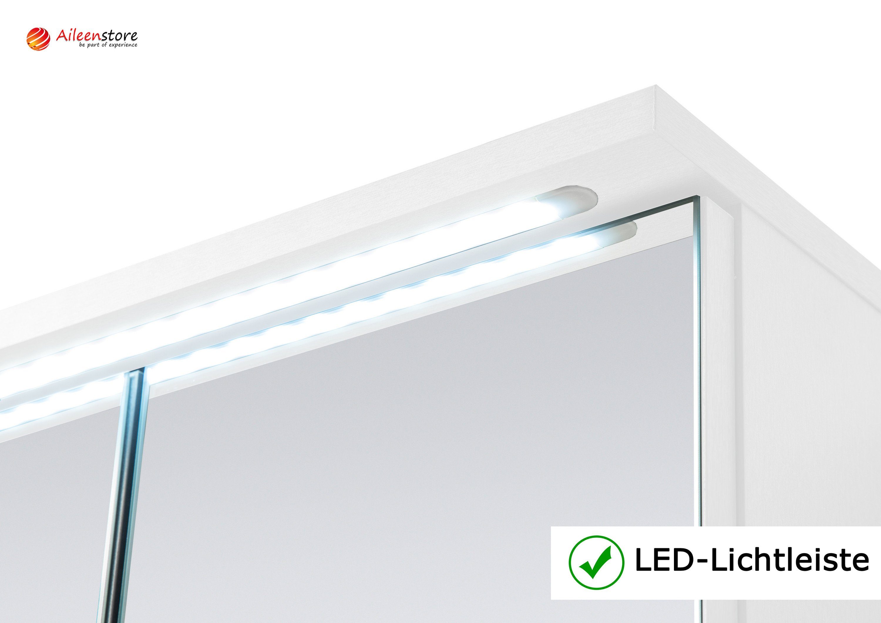 Aileenstore Spiegelschrank DUO Breite 100 cm, Schalter-/Steckdosenbox, LED-Beleuchtung