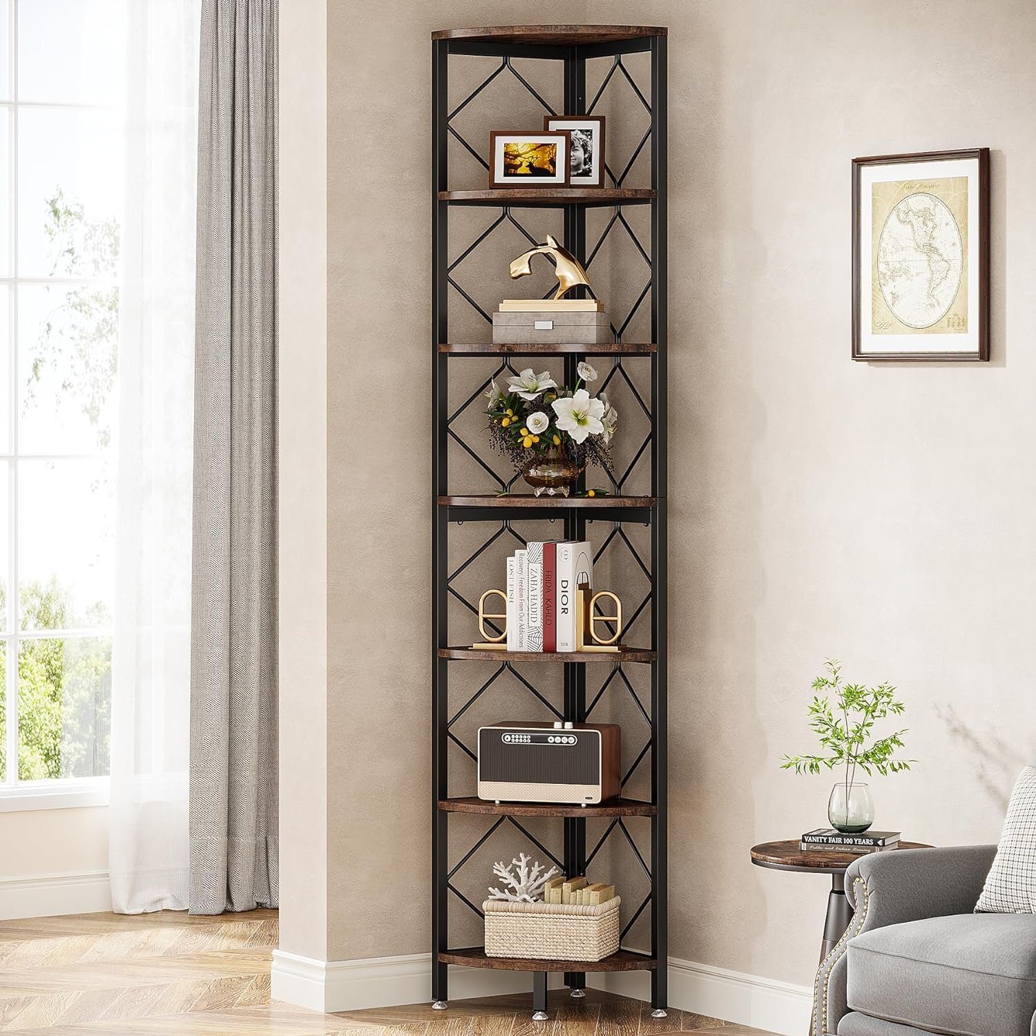 Tribesigns Eckregal 7-Ebenen Eckregal, 200cm extra hohes Eck-Bücherregal
