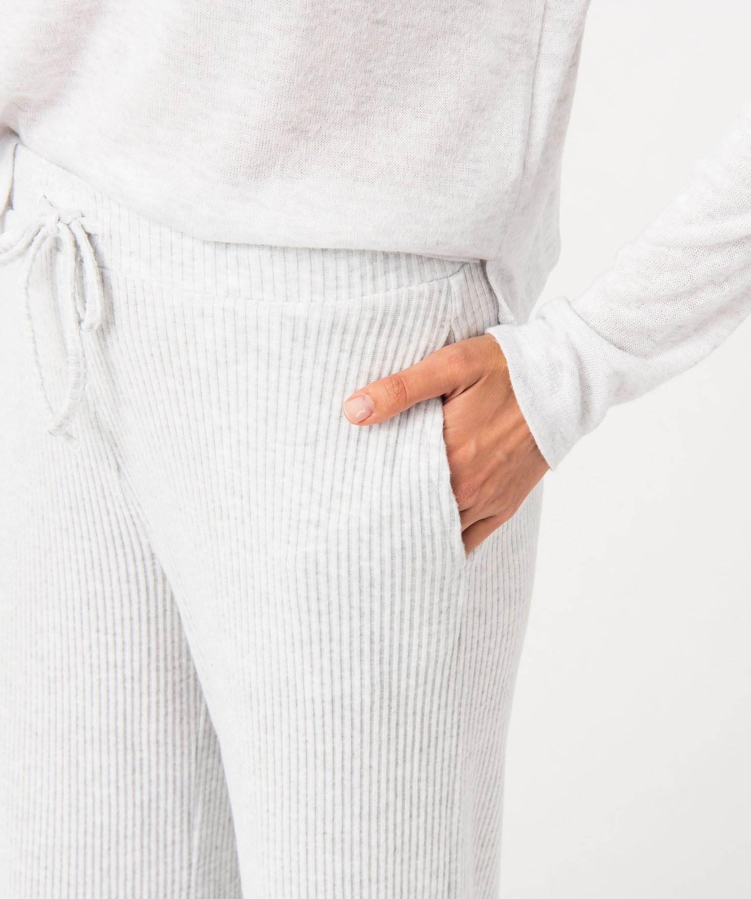 Bas de pyjama femme large en maille ctelée extra douce gris | GEMO