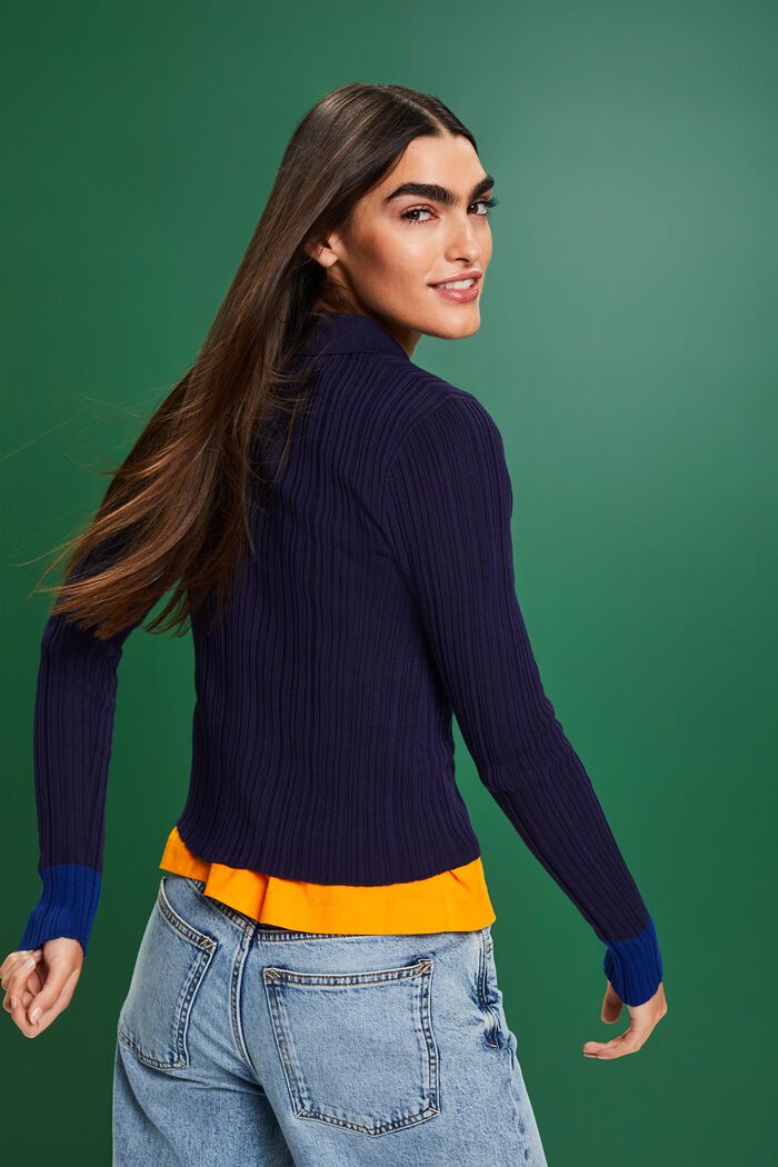 Nahtloser Rippstrick-Cardigan mit Polokragen