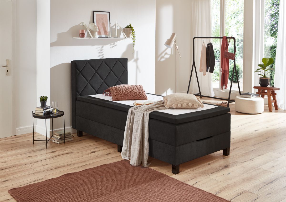 Sun Garden Boxspringbett Jeff mit Bettkasten Schwarz 100 x 200 cm