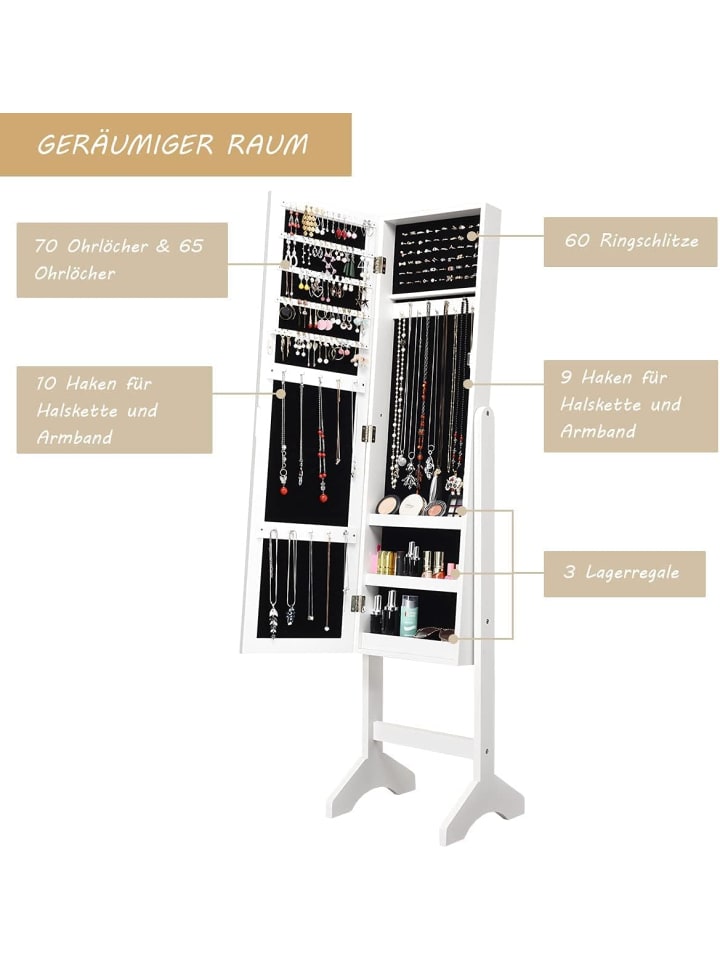 COSTWAY Schmuckschrank mit glitzernden Rahmen in Weiß günstig kaufen onesize