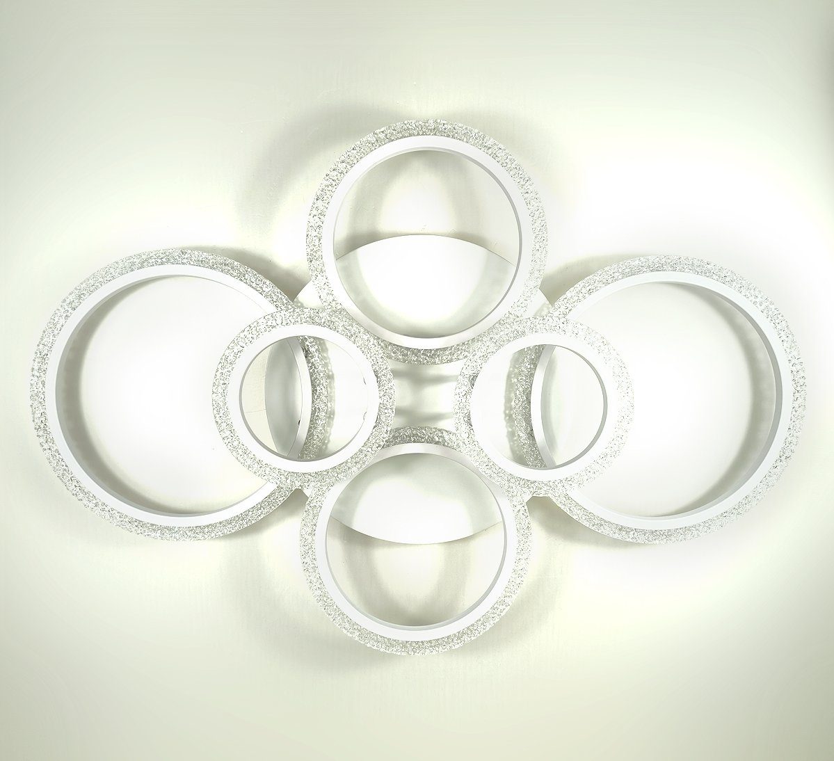 Lewima LED Deckenleuchte XL-XXL groß glitzernd funkelnd Deckenlampe 11-45W, Dimmbar per Fernbedienung, Einstellungen werden gespeichert, Farbwechsel Warmweiß / Kaltweiß / Neutralweiß einstellbar, 6 Ringe Weiß, 86x58cm