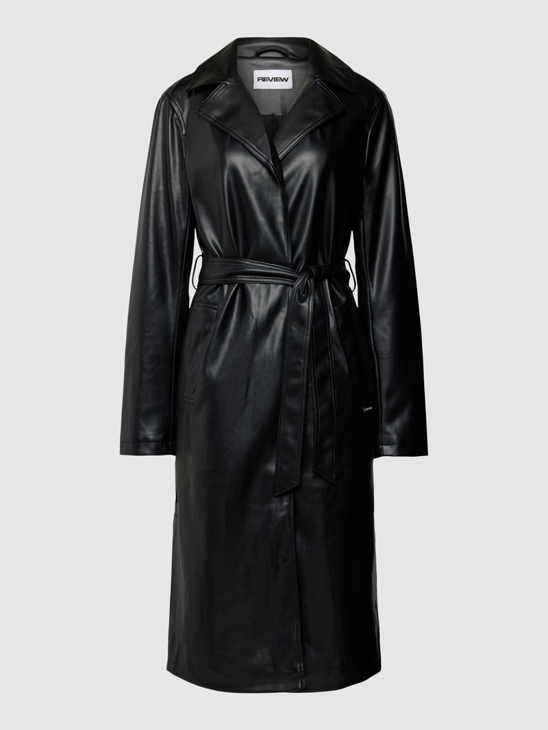 Trenchcoat in Leder-Optik in schwarz
