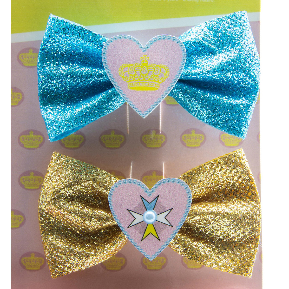 "Prinzessin Maja von Hohenzollern" Set mit 6 Zöpfchenhaltern, 2 Haarspangen mit Glitzermasche und magischem Pailletten-Beautytäschchen auf Backercard 14,5x2x21 cm