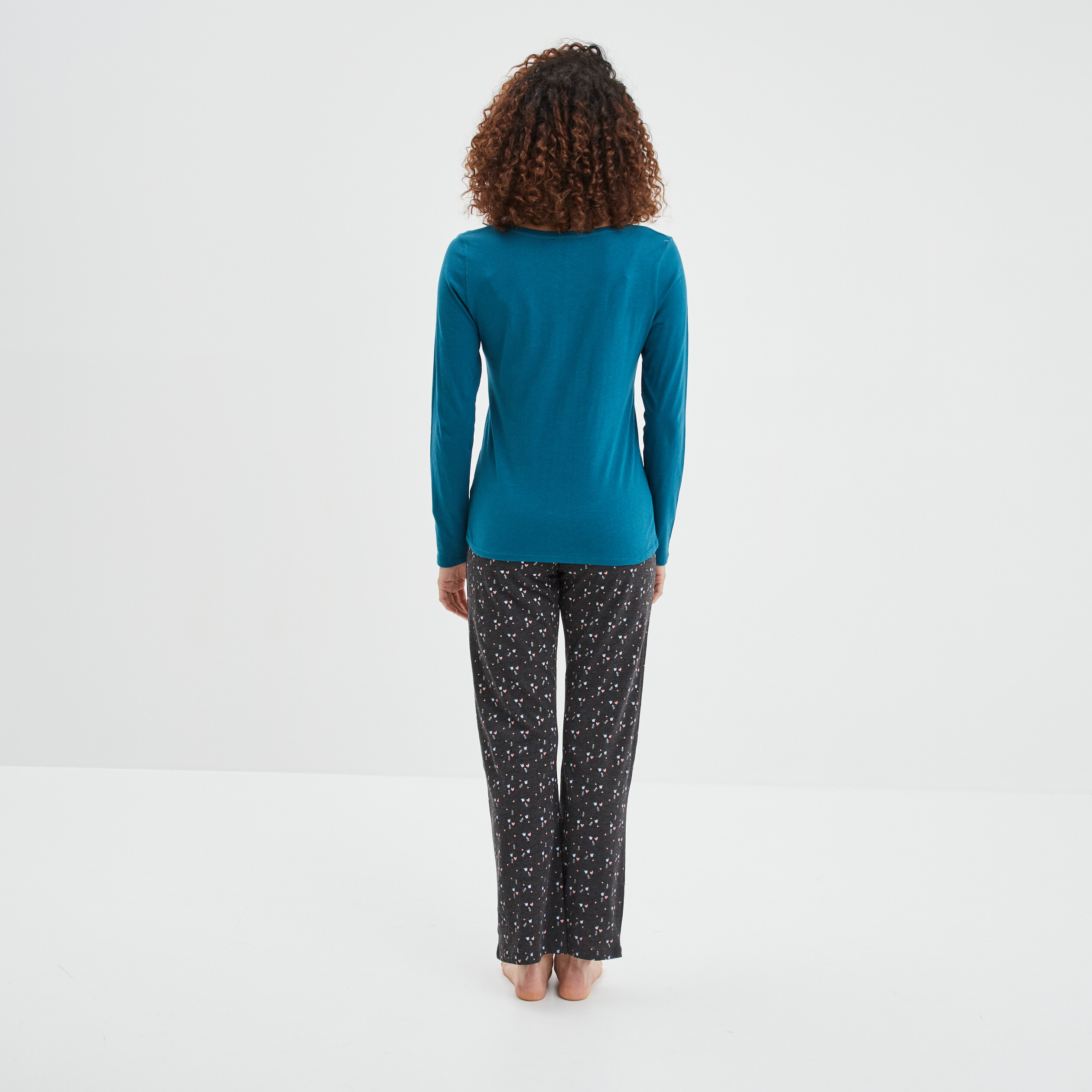 Ensemble pyjama pantalon 2 pièces coton bleu canard femme | La Halle