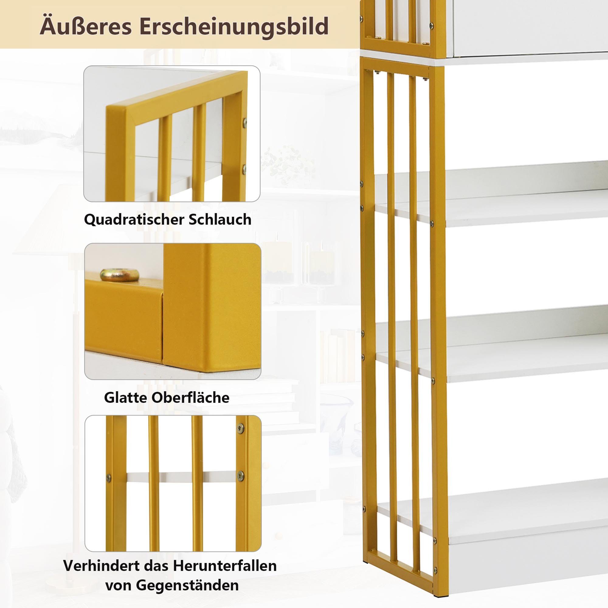 OKWISH Bücherregal 6 Regal Standregal, mit Türen und Schubladen, Boden bis zur Decke Bücherregal, industrielle Bücherregal, Stahlregal, 6 Regal