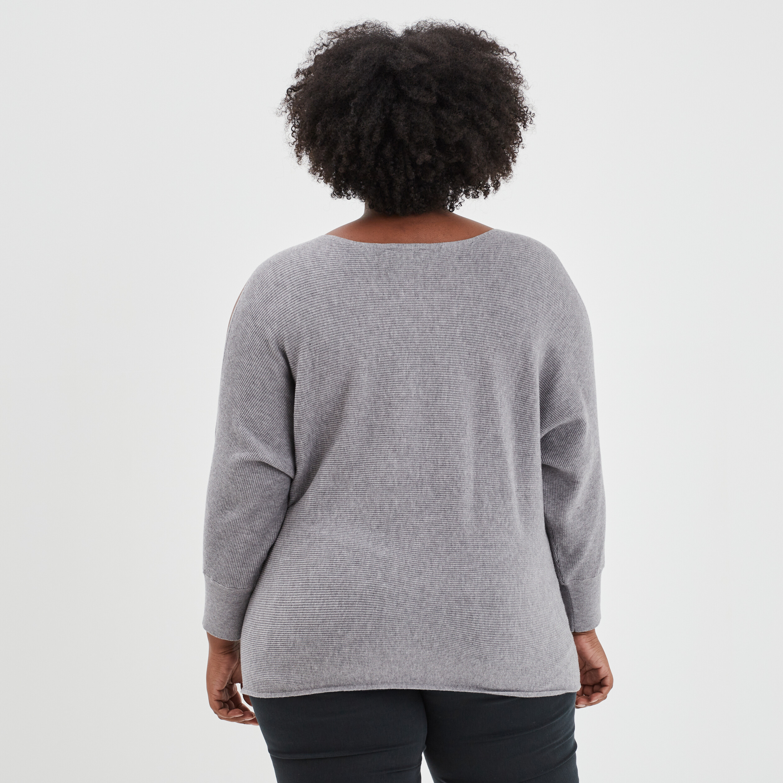 Pull perles strass manches avec fentes gris femme grande taille | La Halle