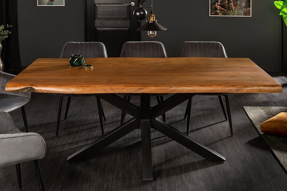 riess-ambiente Baumkantentisch MAMMUT NATURE 180cm honigfarben / schwarz (Einzelartikel, 1-St), Massivholz · Baumkante · Metall · 6cm Platte · Akazie · Industrial
