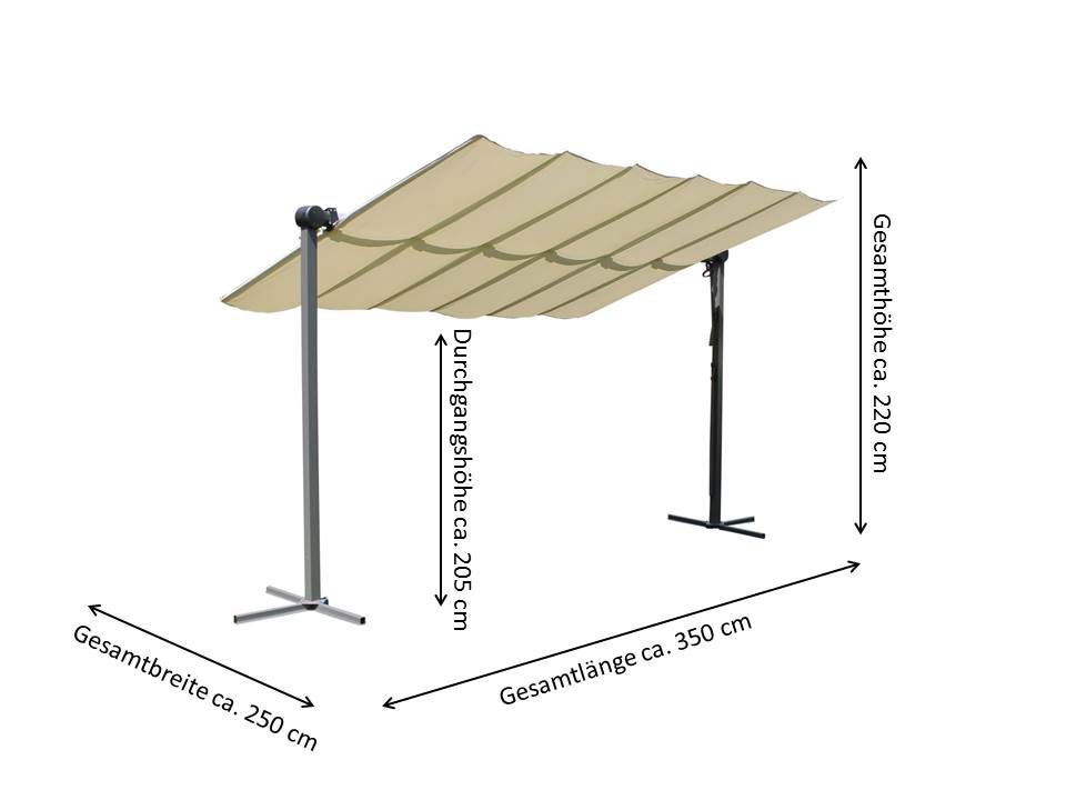 LECO Sonnendach Waved – faltbare Aluminium Terrassenüberdachung 4 x 2,5 m inkl. Schutzhülle, lichtgrau