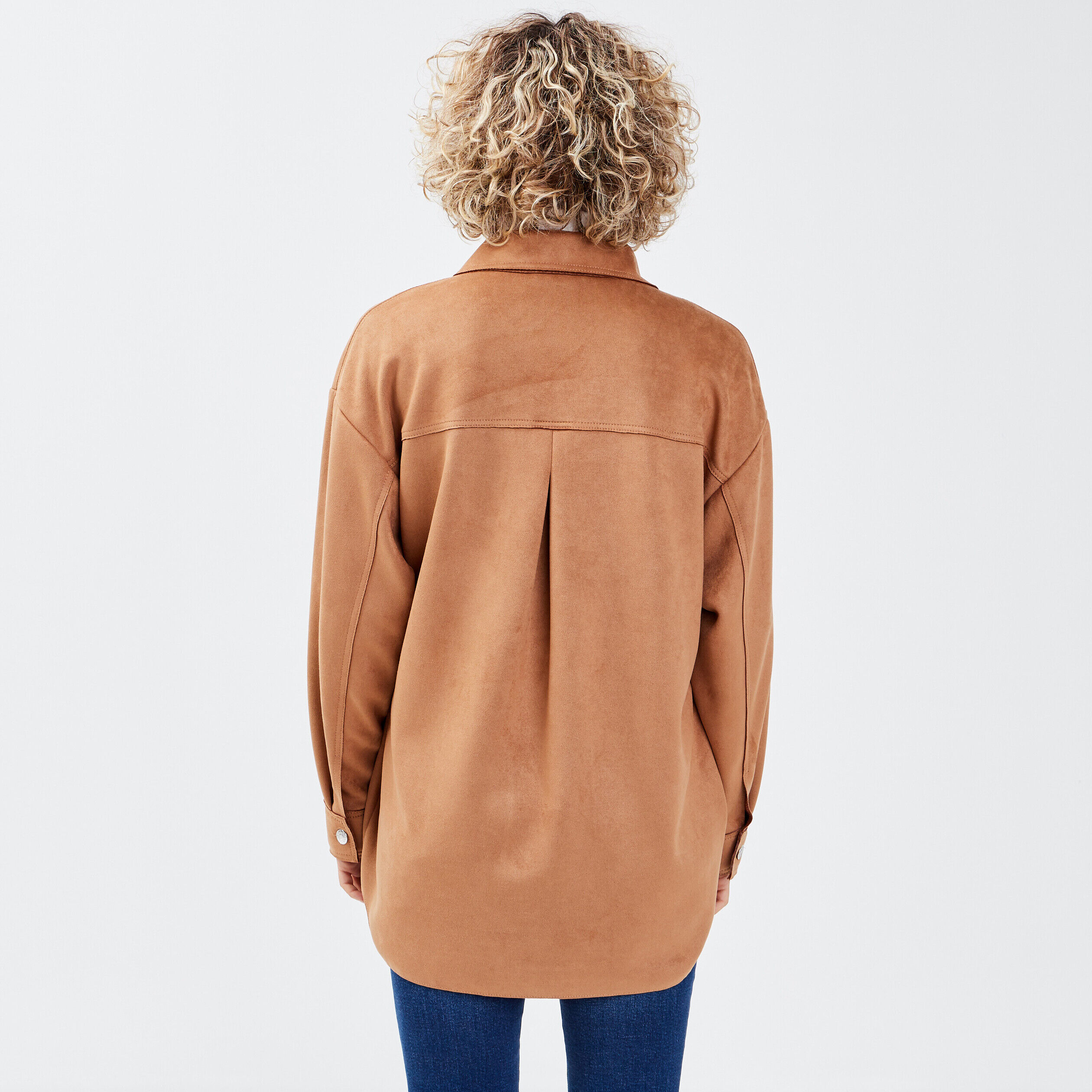 Veste droite boutonnée suédée camel femme | Cache Cache