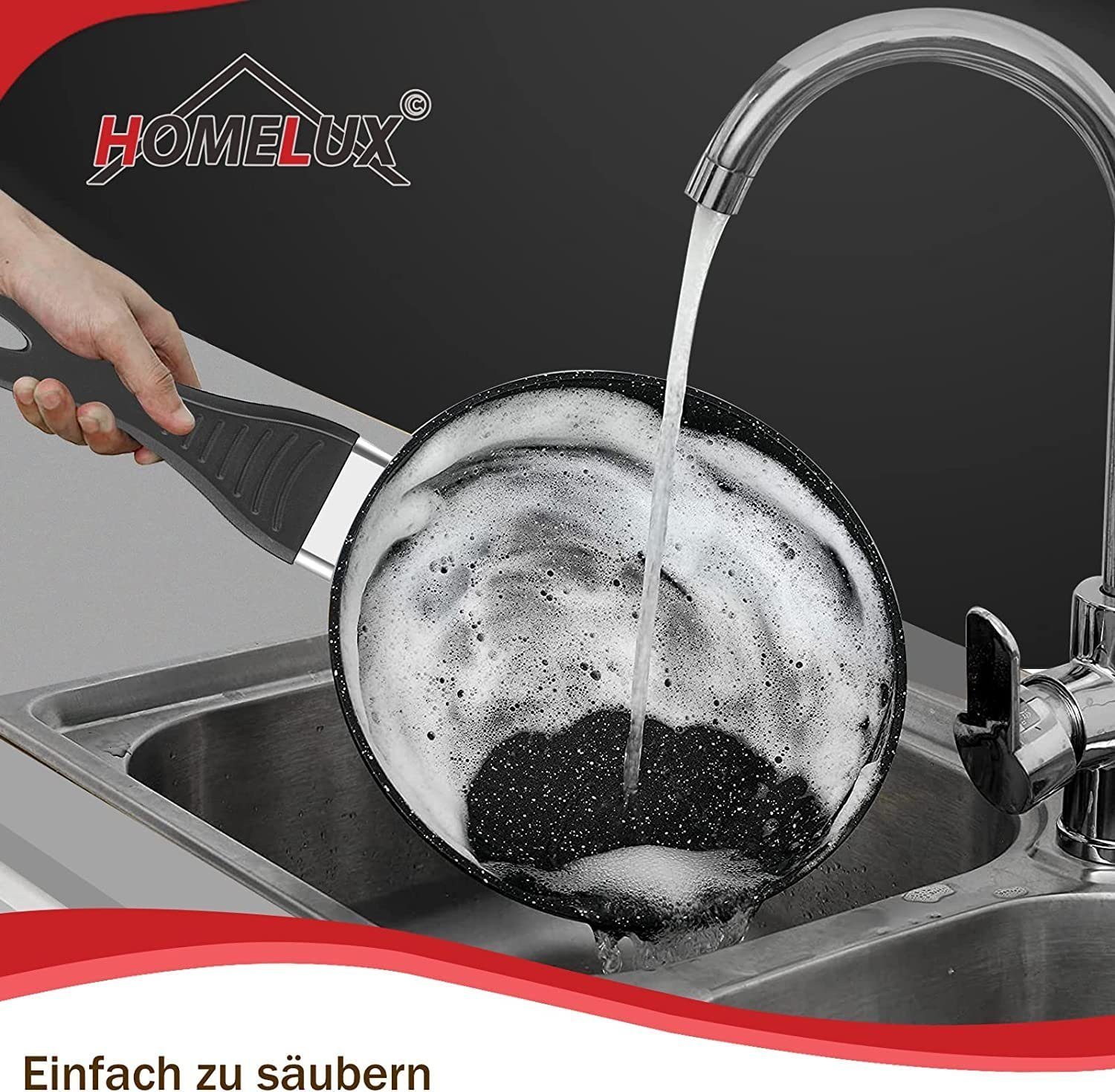 HOMELUX Topf-Set Induktions Töpfe Set Classic Antihaftbeschichtung Kochtopfset, Aluminium (Set, 15-tlg., 4 Töpfe mit Glasdeckel + 2 Pfanne), Induktionsgeeignet