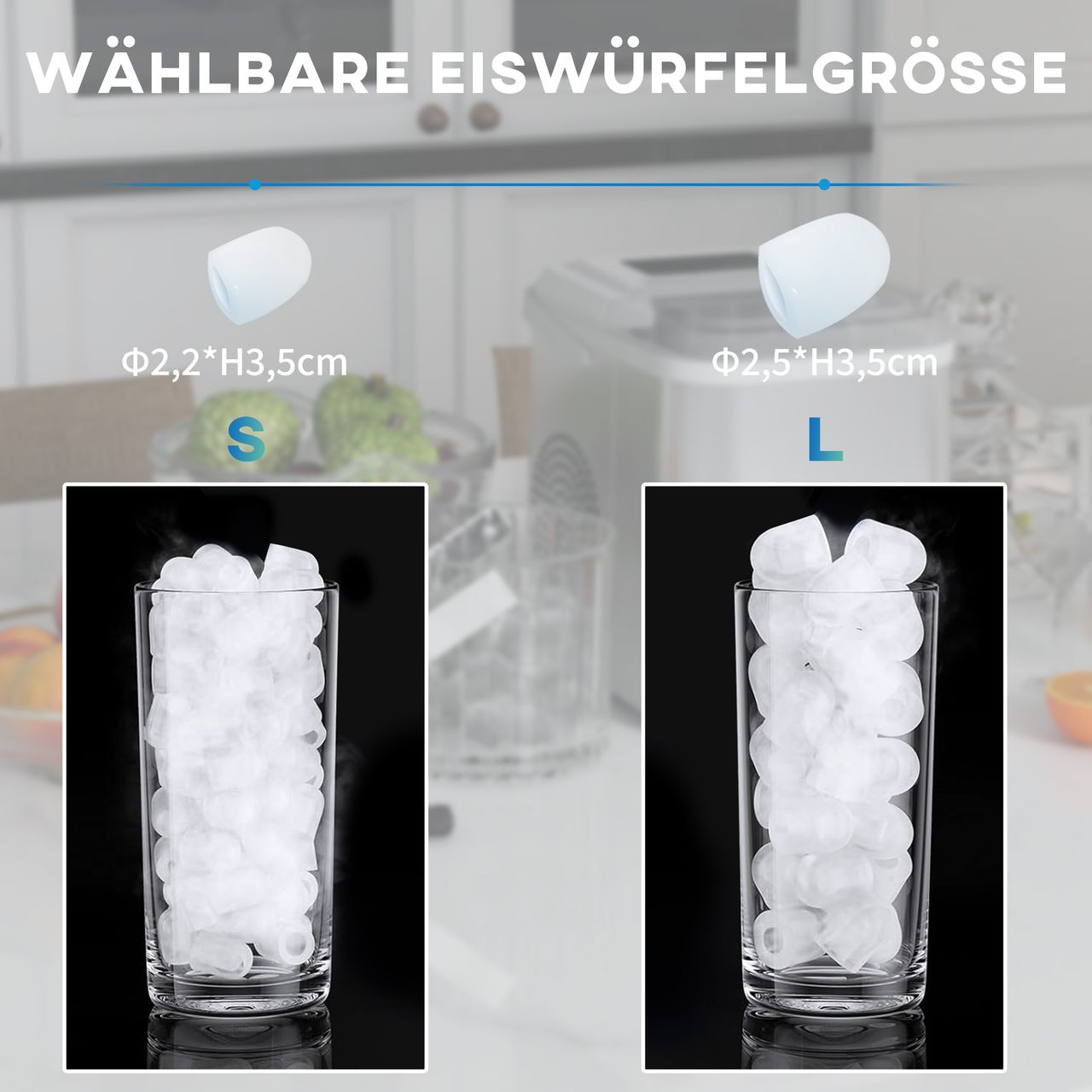 HOMCOM Eiswürfelmaschine Ice Maker 9 Würfel in 6-13 Minuten fertig 12 KG in 24 H