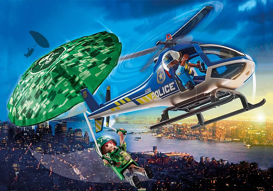 Polizei-Hubschrauber: Fallschirm-Verfolgung