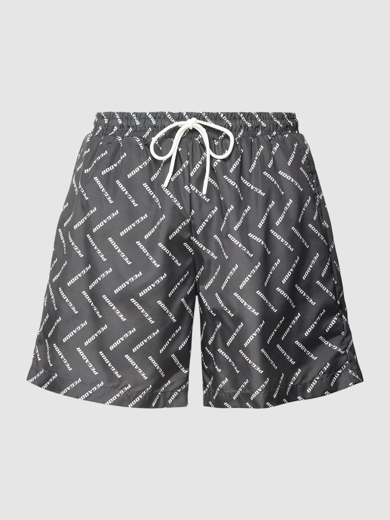 Badehose mit Label-Print Modell 'Kermint' in schwarz