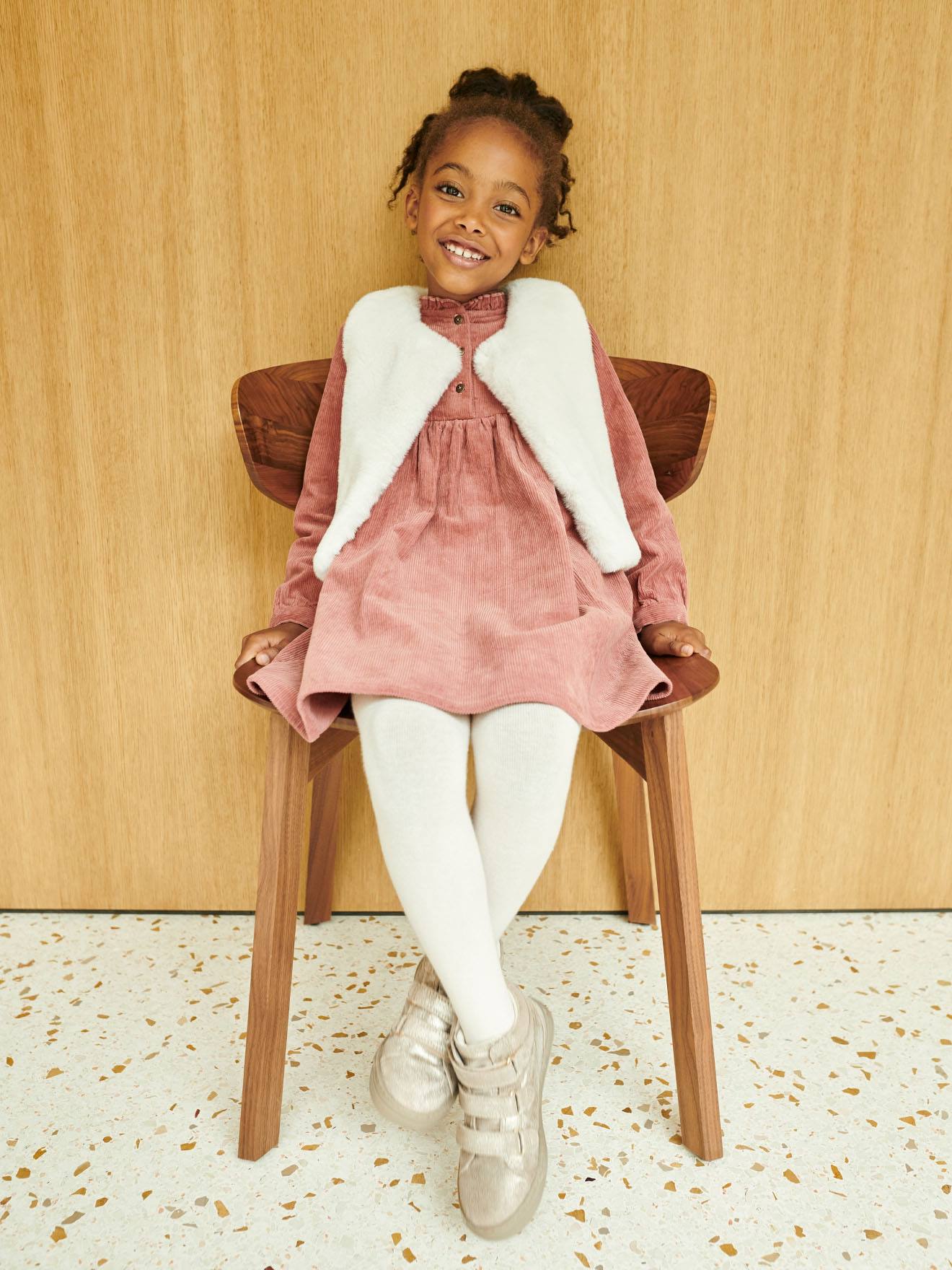 Robe velours col volanté fille chocolat