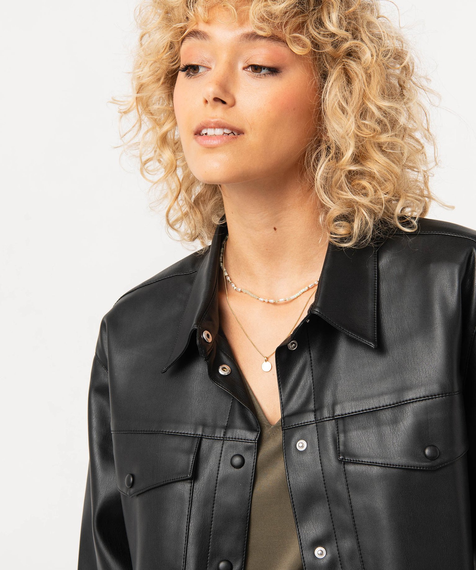 Chemise à manches longues en synthétique imitation cuir fe... noir | GEMO