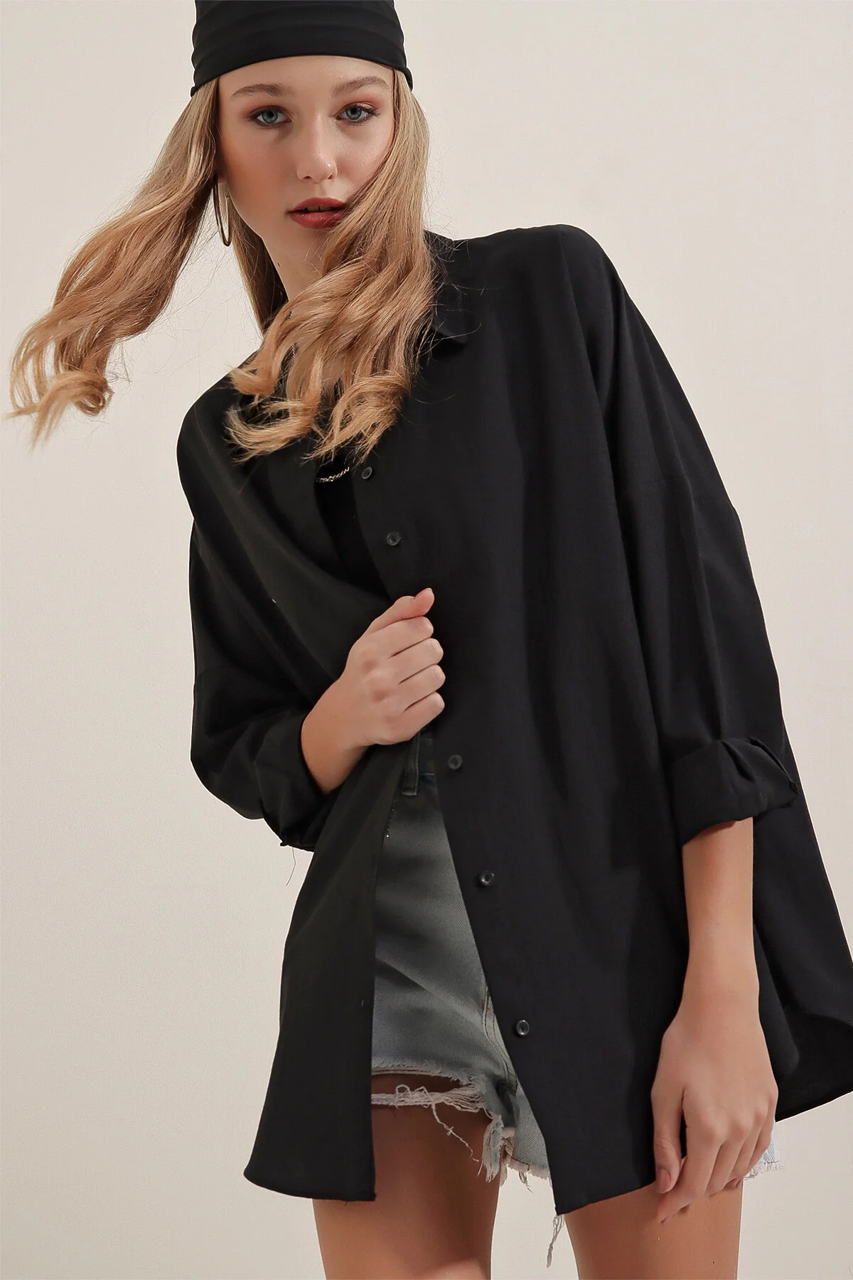 Bigdart  Schwarzes Oversize-Lang-Basic-Shirt für Damen 3900