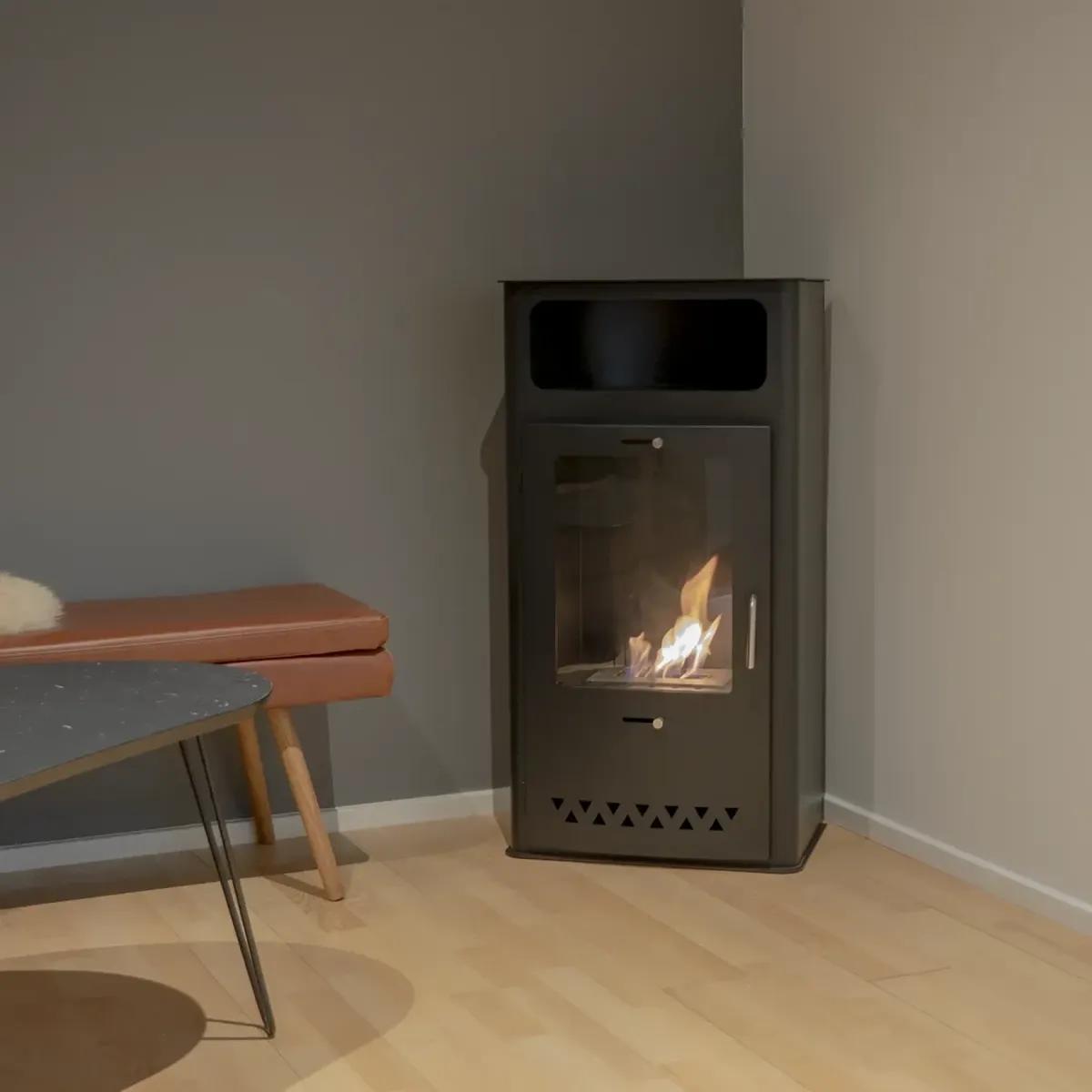 ScandiFlames Boston freistehender Kamin, schwarz, Glastür, Bioethanol, 1,9 kW