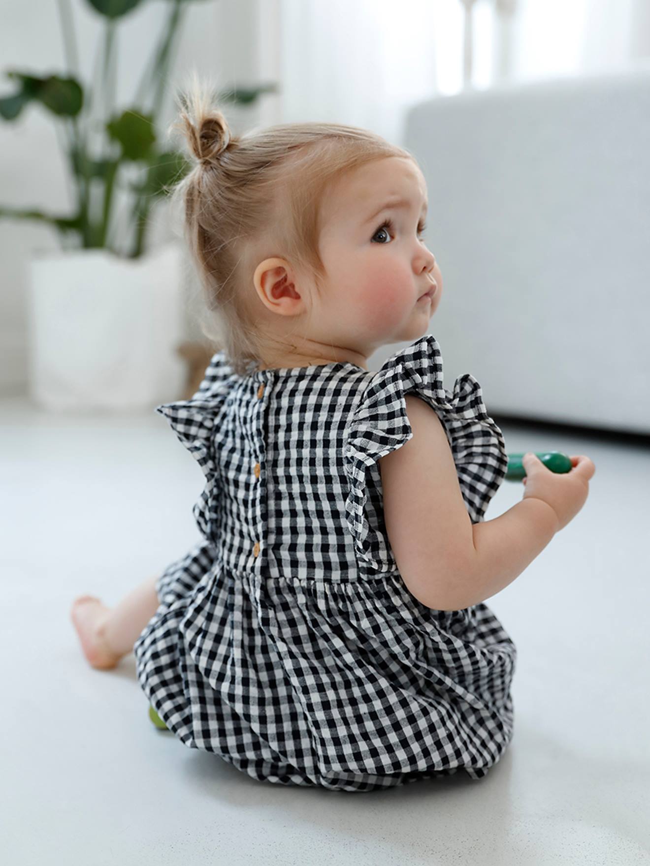 Robe sans manches bébé seersucker vert de gris