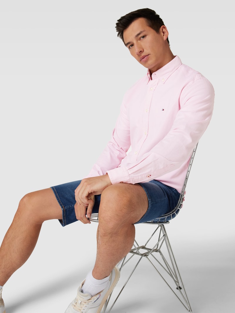 Freizeithemd mit Label-Stitching in rosa