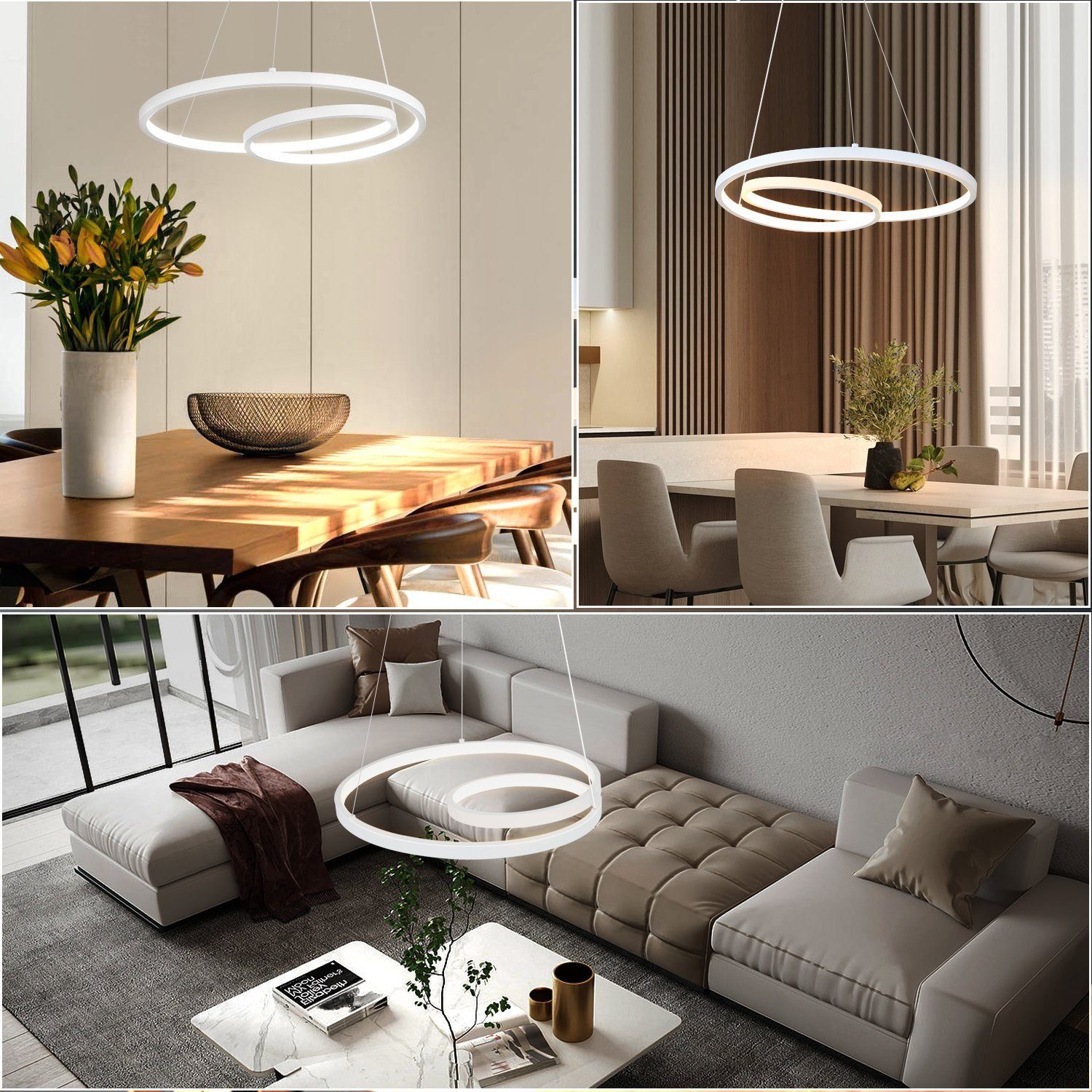 Nettlife Hängeleuchten Weiß Dimmbar mit Fernbedienung LED Hängelampe 150cm, Speicherfunktion, LED fest integriert, Warmweiß, Neutralweiß, Kaltweiß, für Wohnzimmer Schlafzimmer Küche, 34W