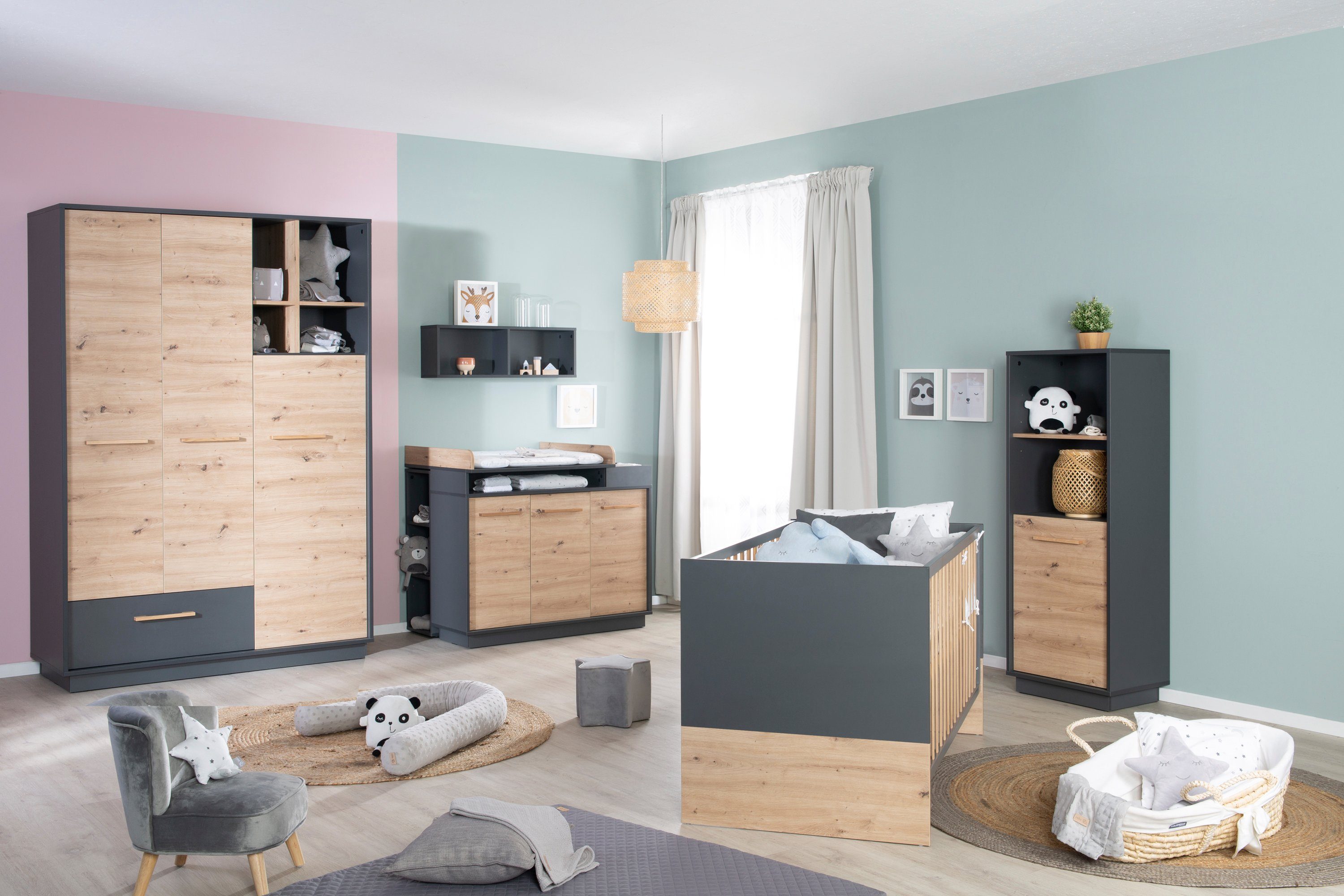 roba® Standregal Regal Lenn, 150 cm hoch - Anthrazit & Dekor: Artisan Eiche, modernes Bücher- oder Dekoregal, 2 offene Fächer, 1 Tür mit 2 Fächern