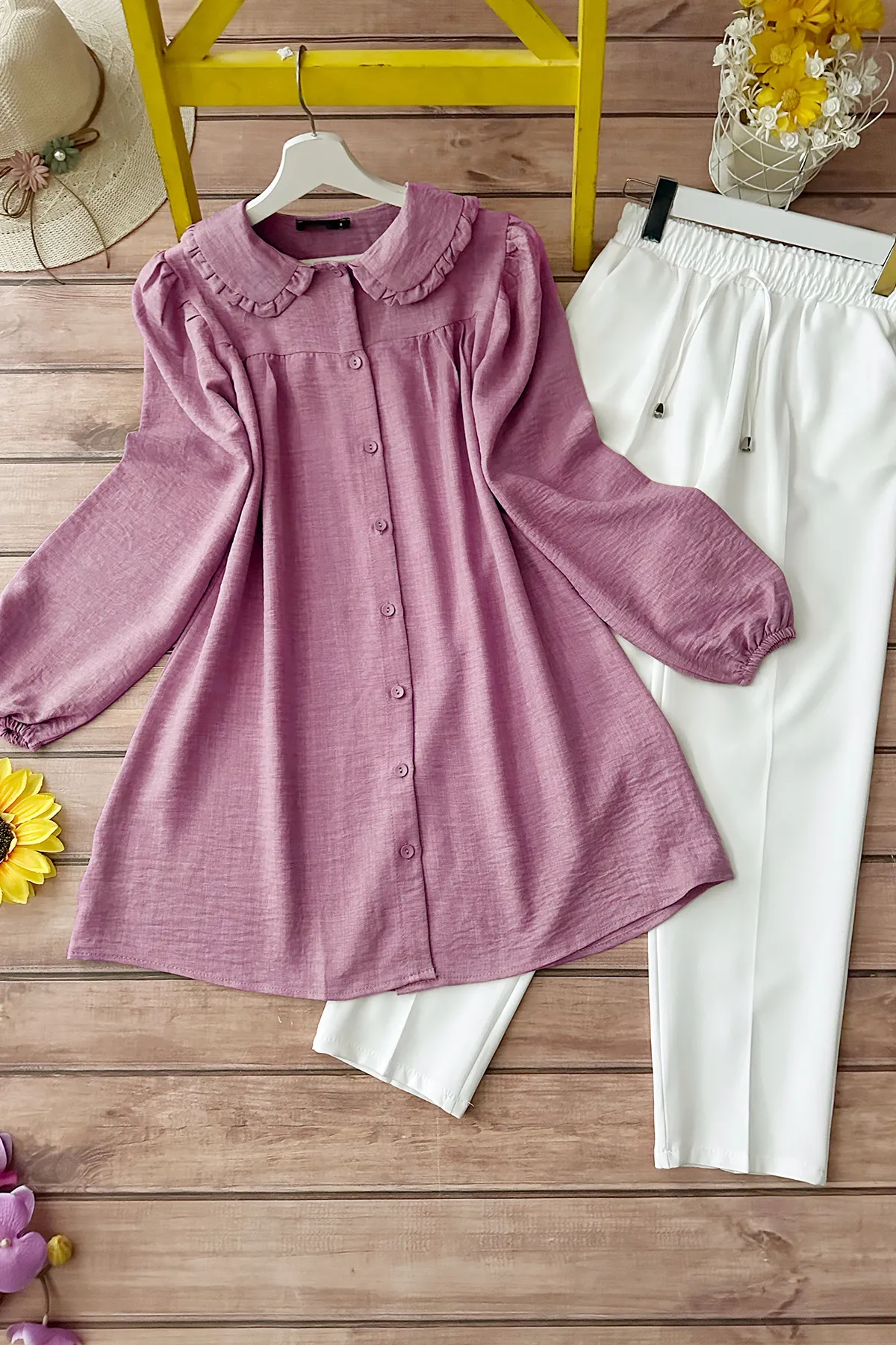 MODAQU  Kombination-Babykragen-Tunika und Hose - Dried Rose