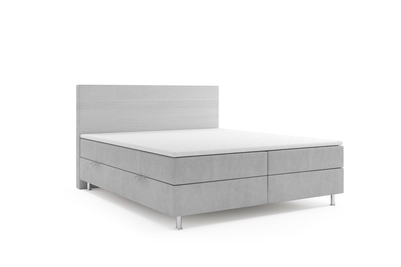 Möbel Punkt Boxspringbett PISA mit Bettkasten 180 x 200 cm Webstoff Grau Bett Bettkasten Topper