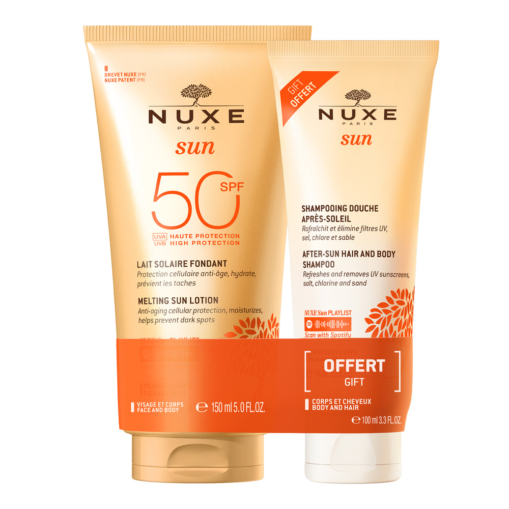 Nuxe Lait fondant haute protection SPF50 150ml +  Shampoing douche après soleil 100ml Protection solaire