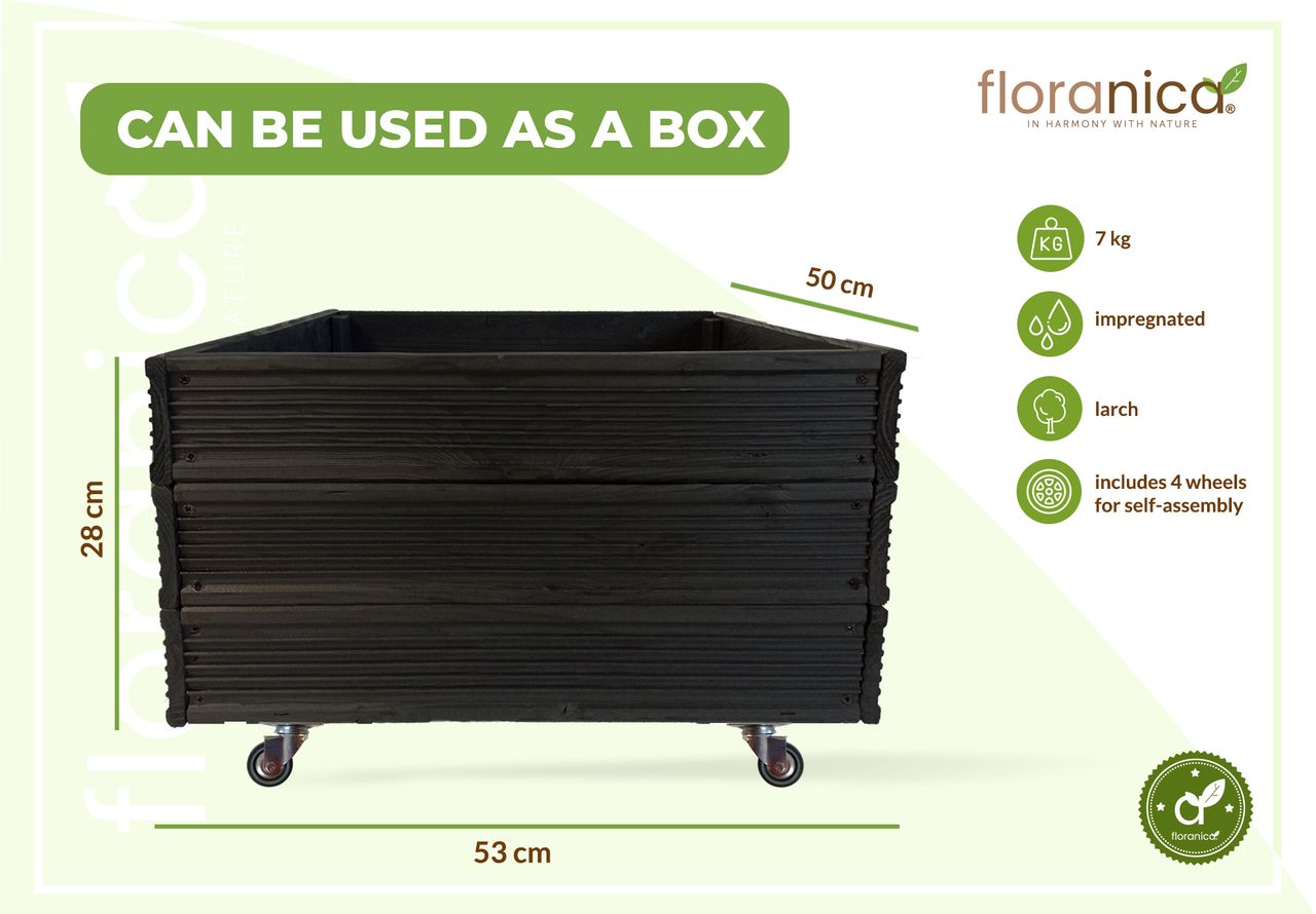 Pemicont Floranica Blumentopf aus Holz Kasten 4 Rollen 50cm x 535cm x 285cm Anthrazit Imprägnierte Lärche Schutzhülle für Kräuter Blumen Haus- und Gartendekoration Innen- und Außeneinsatz