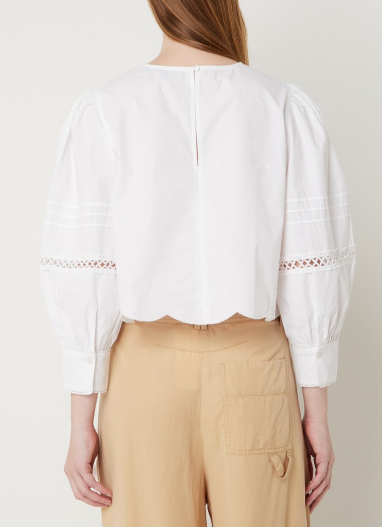 French Connection Alissa crop top with embroidery and balloon sleeves